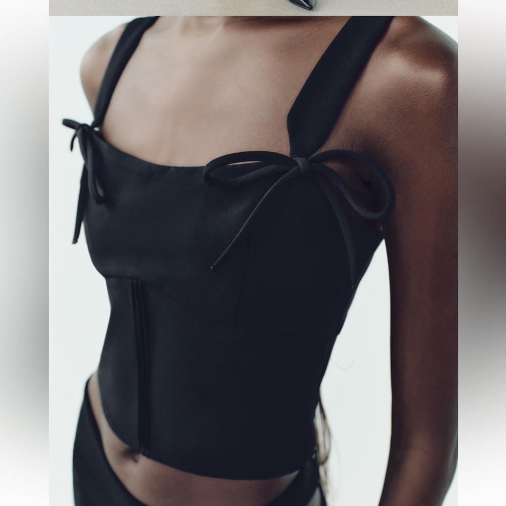Zara Black Bow Bustier Crop Top